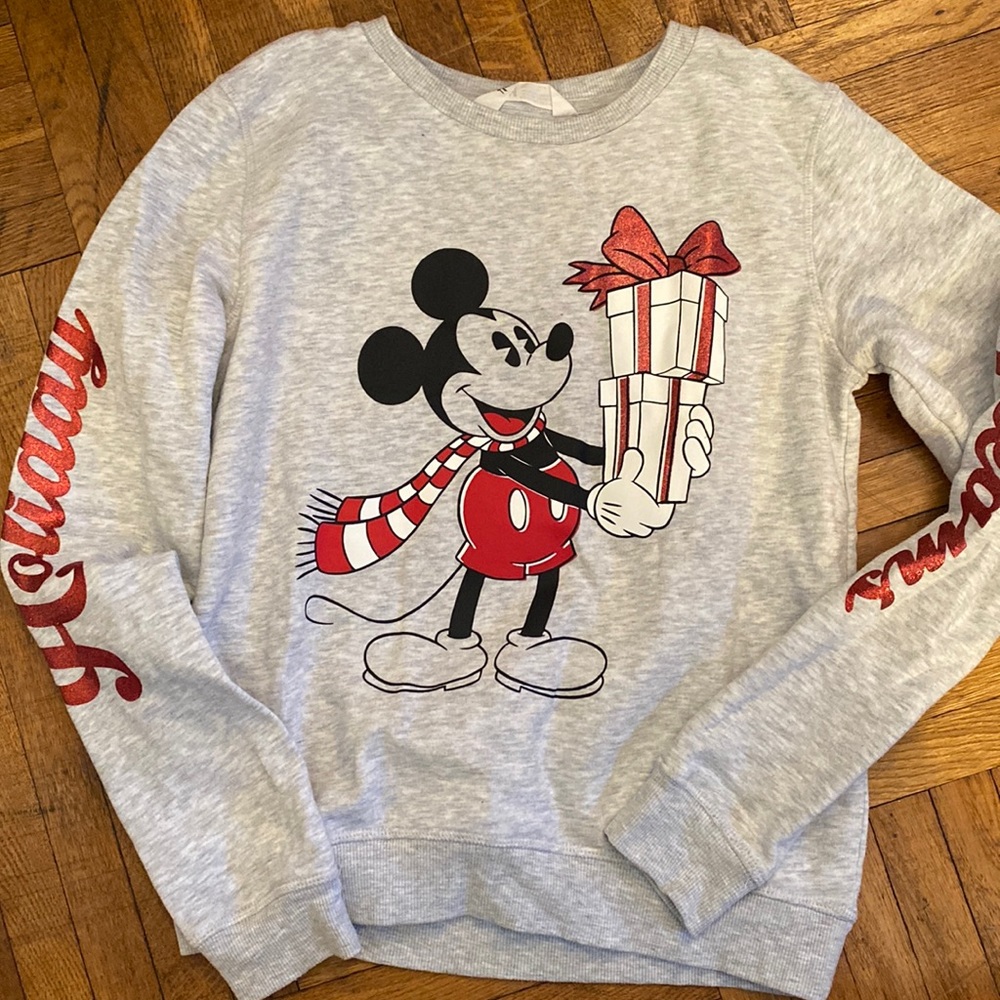 H&M Girls Mickey Mouse Christmas Sweatshirt! Like New! 12-14Y